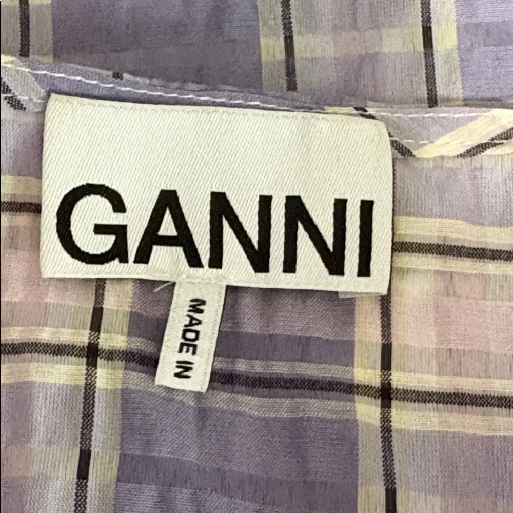 Ganni Check Seersucker Check V Neck Blouse in Persian Violet Check - Size Small - Picture 6 of 10